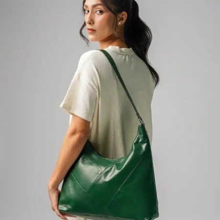 Woman-Studio-Photoshoot-Sienna-Shoulder-Bag-In-Green-Back-View