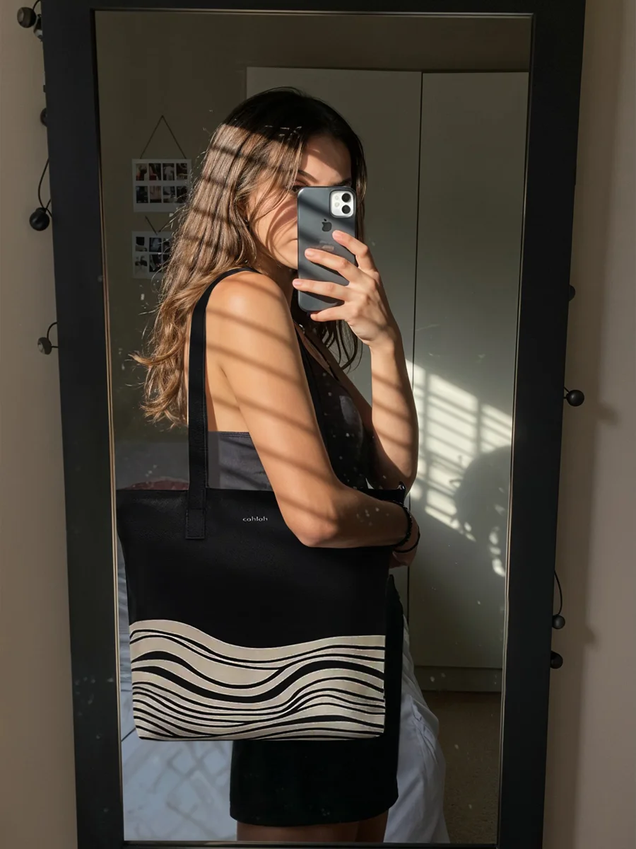 Customer-Photograph-Bonndi-Waves-Work-Tote-Bag-In-Black-For-Women