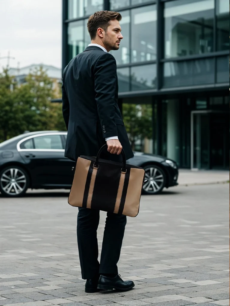 Man-Going-To-Office-Holding-Invictus-Laptop-Bag-Black-Side-View-Cahlah