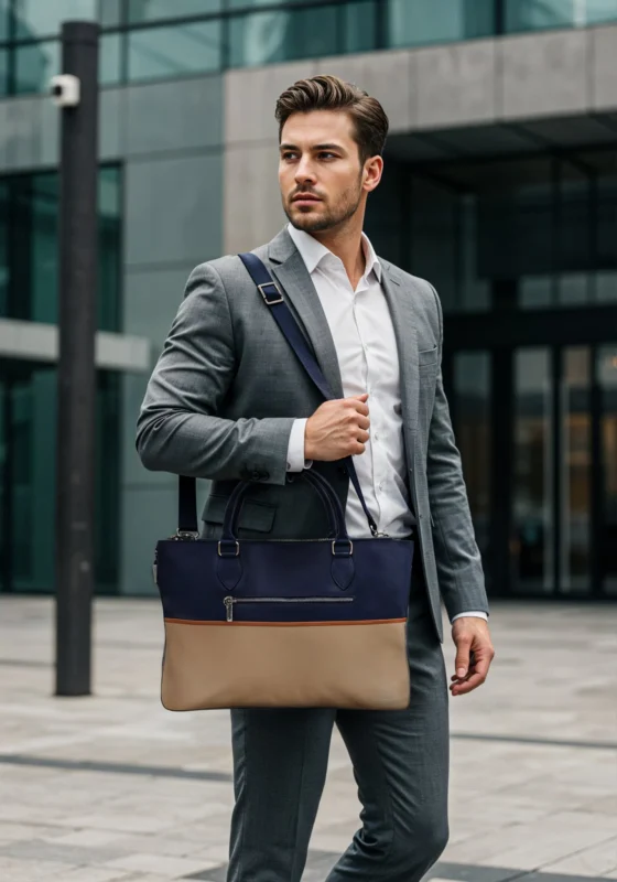 Man-Outdoor-Stratos-Laptop-Notebook-Bag-Navy-Side-View-Photoshoot-Cahlah-au