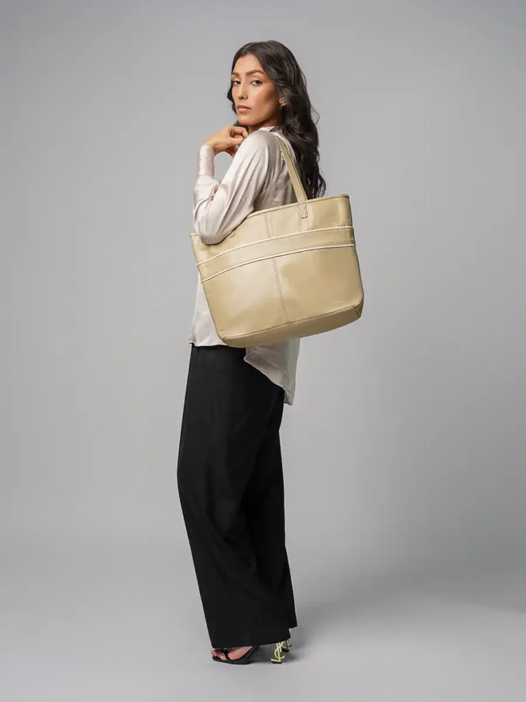 Trendy-Woman-Holding-Aria-Carry-Tote-Bag-Cahlah-Australia
