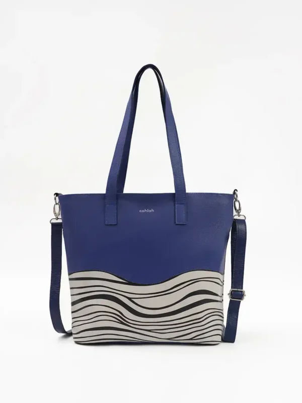 Bondi-Waves-Tote-Bag-Navy-Product-Front-View-With Shoulder-Belt