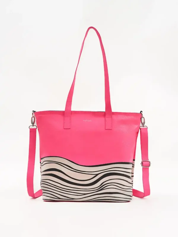 Bondi-Waves-Tote-Bag-Pink-Front-View-With-Shoudler-Belt