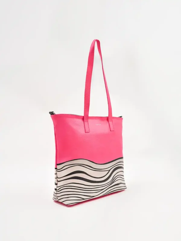 Bondi-Waves-Leather-Tote-Bag-In-Pink-Side-View