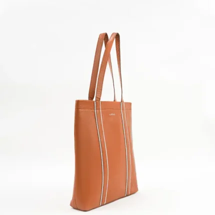Luxe-Leather-Tote-Bag-Brown-Side-Pose-Cahlah-Australia