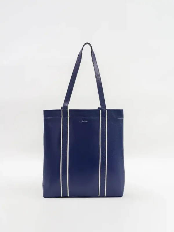 Premium-leather-Luxe-Tote-Bag-Navy-Front-View-Cahlah-Australia