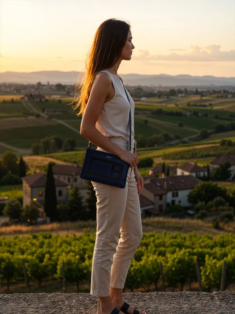 Natural-Landscape-Photoshoot-Model-Carrying-Bloc-Leather-Crossbody-Bag-For-Women-Navy-Cahlah