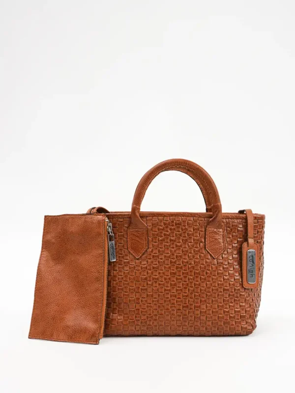 Serene-Woven-Brown-Handbag-Front-View-Cahlah-Australia