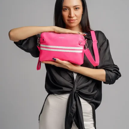 Woman-Carrying-Urban-Line-Crossbody-Bag- Pink